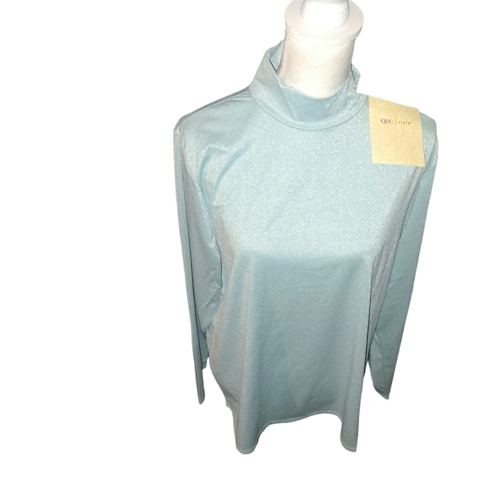 NWT- Gorgeous Metallic light Blue Stretchy Partial Zip-up back Turtleneck XL